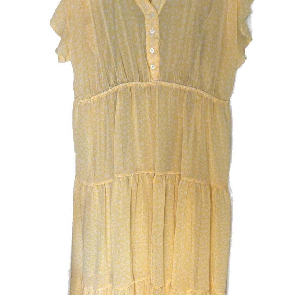 Ava & Viv Yellow Ditsy Floral Tiered Midi Dress 2X